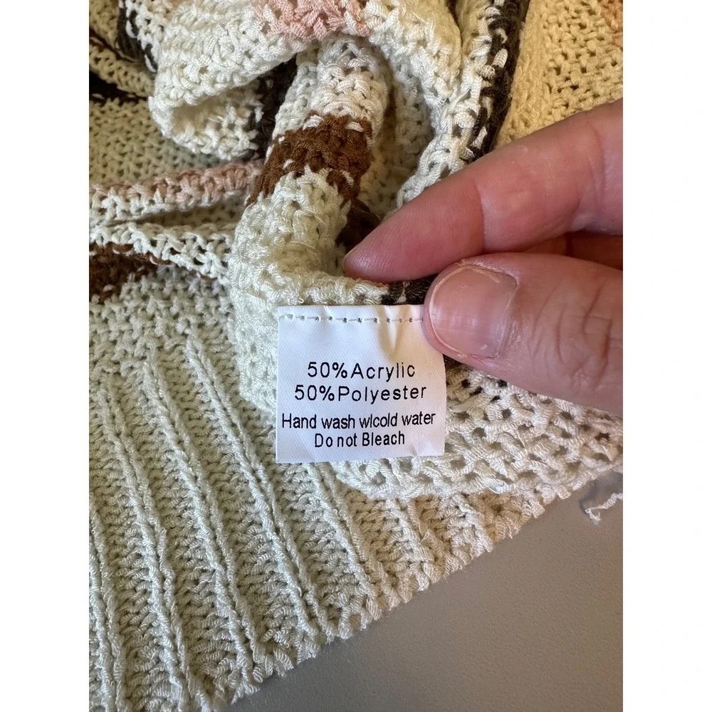Lavender J Cream and Brown Striped  Oversized Open Knit Sweater Relaxed - Picture 7 of 7